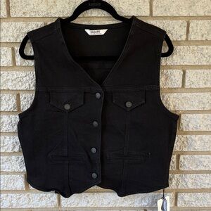 Black Button Down Vest - Women's Top
